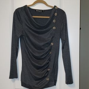 Cowl Neck Top Blouse Button